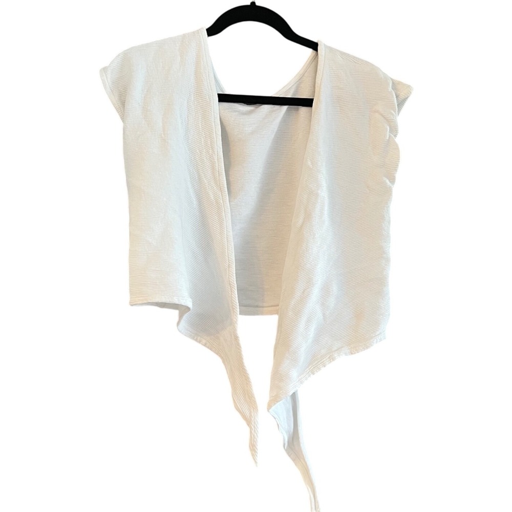 Club Monaco Sleeveless Tie Front Top White Ribbed Open Cardigan